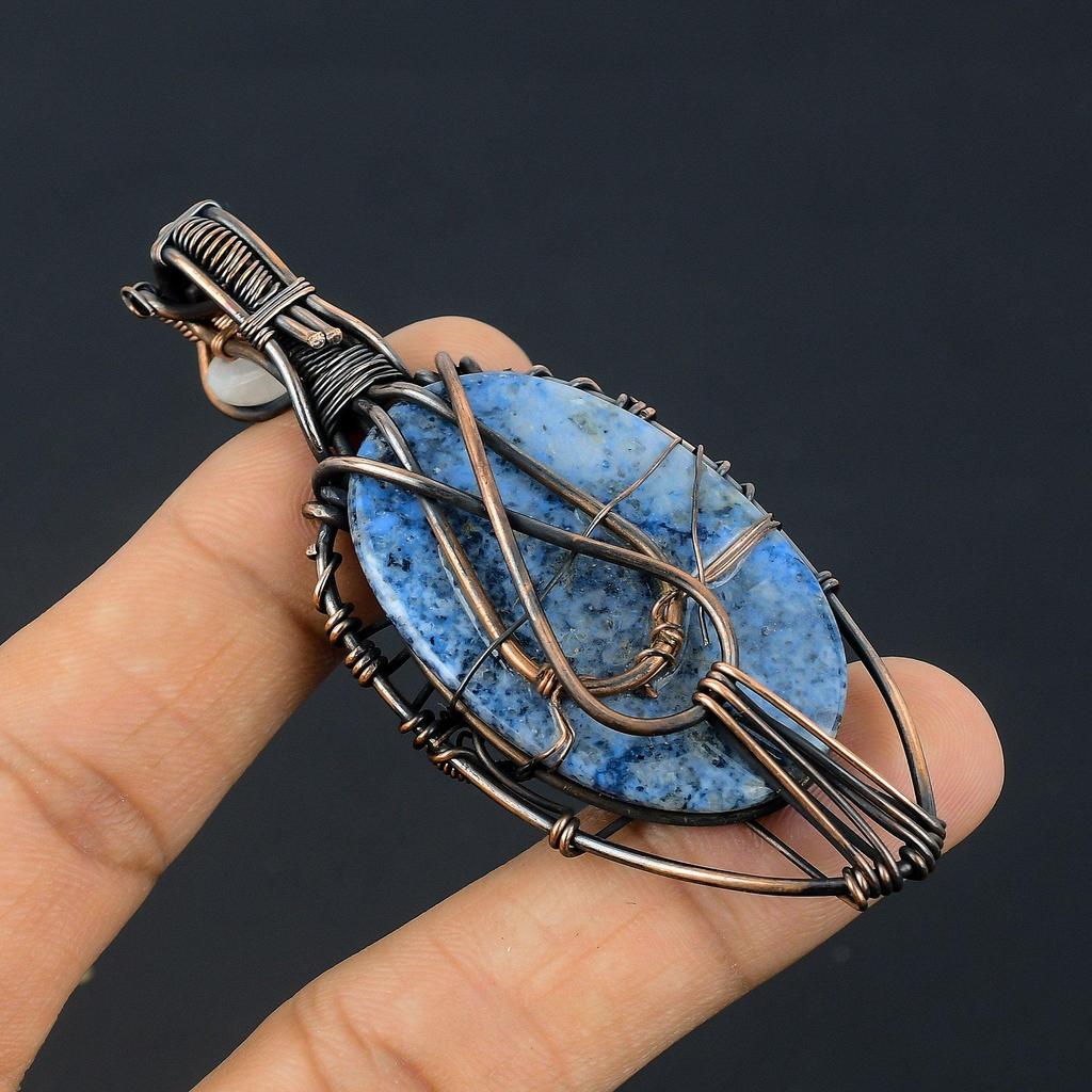 Azurite Pendant, 999 Copper Wire Wrapped Gemstone Jewelry, Handmade Pendant, For Thanksgiving