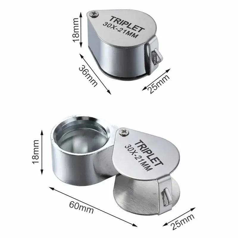 10-30X Pocket Loupe Magnifier Silver Boxed Jewelry Magnifying Glass Foldable Diamond Lupa Triplet Reading Magnifying Glass New