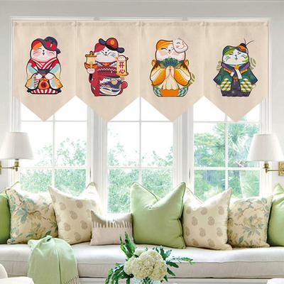Japanese Style Lucky Cat Pattern Short Curtain Kitchen Door Partition Triangle Flag Restaurant Hanging Half Curtain Pennant