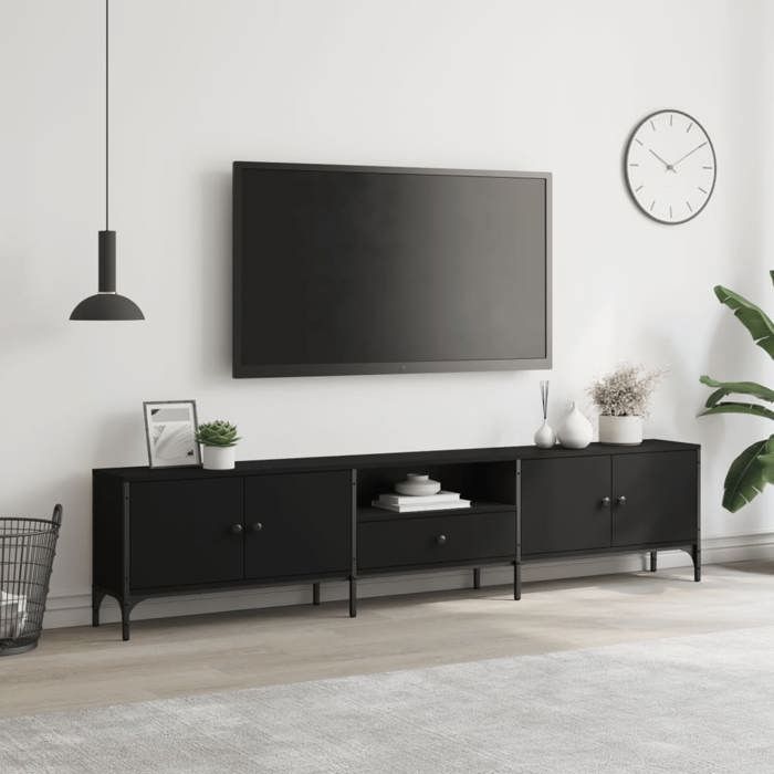 VidaXL Meuble TV avec tiroir noir 200x25x44 cm bois d'ingénierie 838988