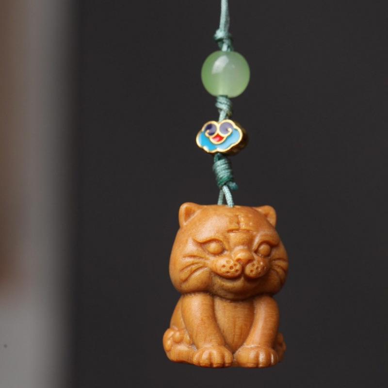 Zodiac Tiger Wooden Phone Charm & Key Chain: Cultural Night Market Souvenir