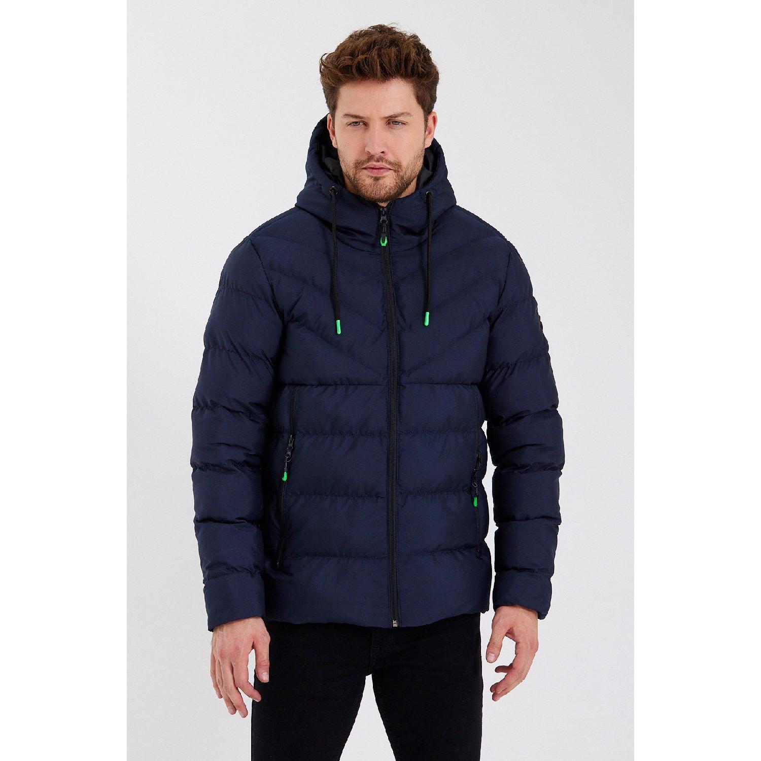 

Sivaist New Season Men s Navy Blue Water And Windproof Hooded Thick Fur Lined Puffer Coat S
