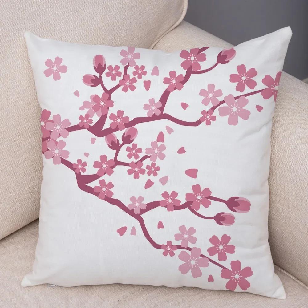 Office Living Room Home Pillowcase Pink Peach Blossom Pattern Pillowcase Car Ornaments