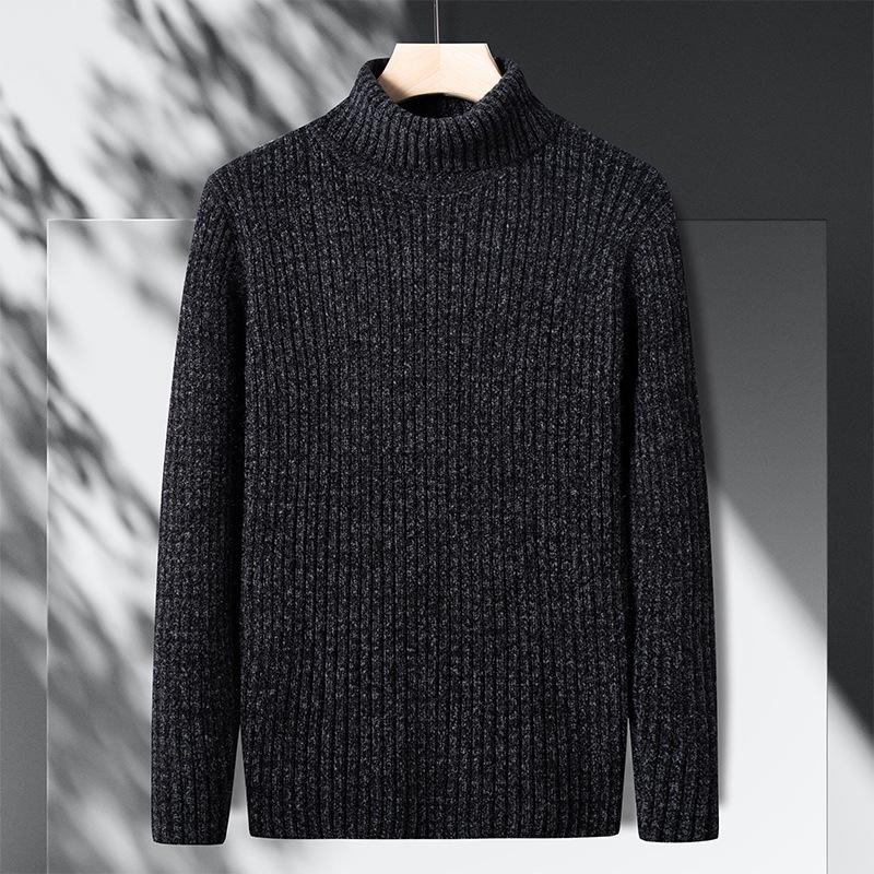 2025 Men's Autumn/Winter Thick High-neck Knit Sweater - Fashionable Casual Long-sleeved Base Layer for Middle-aged Men