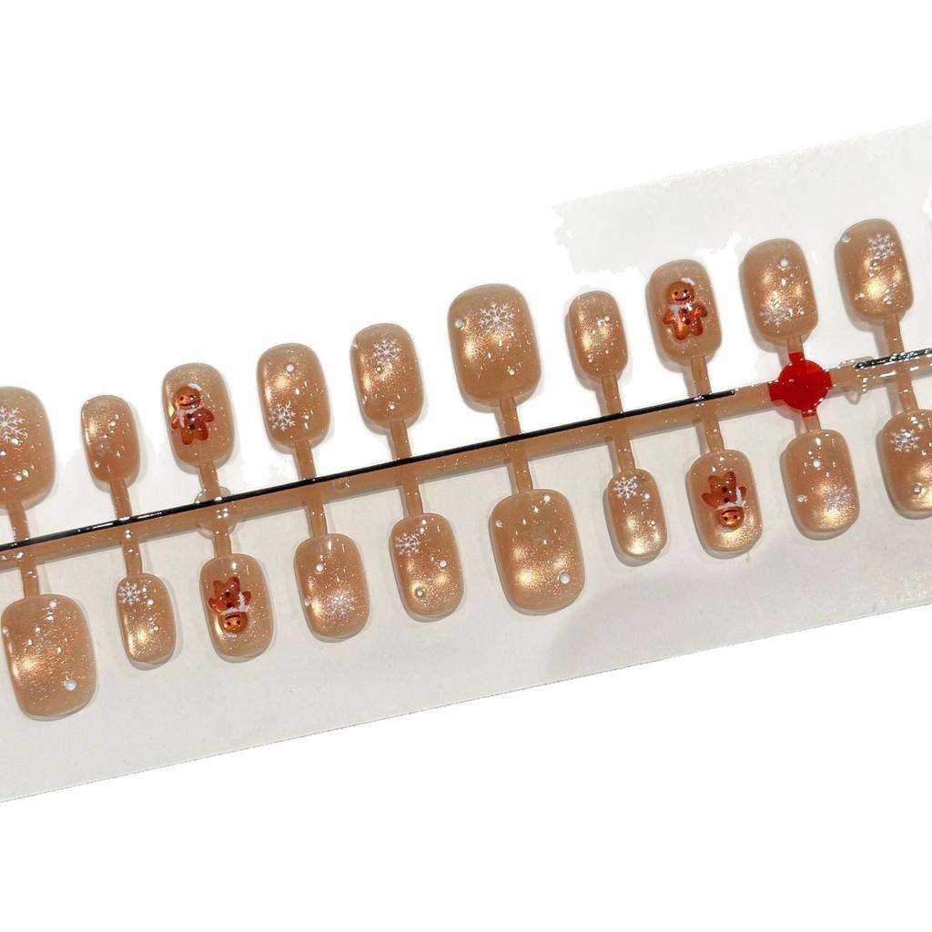 Wearable Resin Gingerbread & Snowflake Cat Eye Nail Art - Handmade, Brightening Polka Dot Design