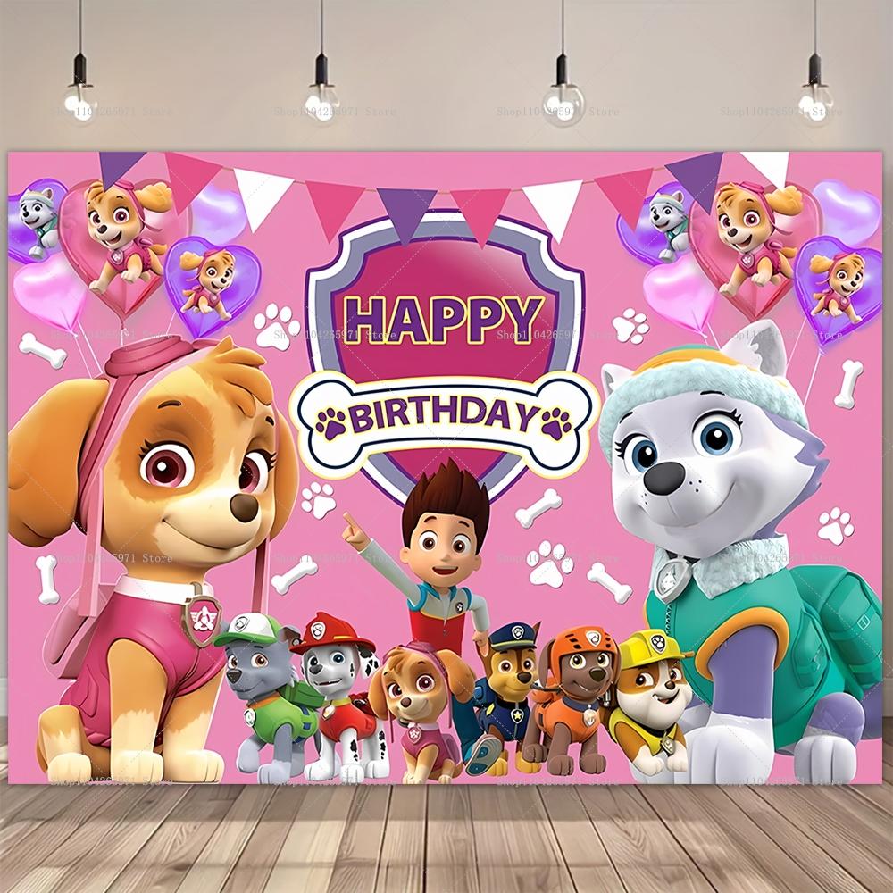 PAW Patrol Cartoon Dog Birthday Backdrop Kids Happy Birthday Photo Background Banner Baby Shower Boys Girls Party Decor Supplies
