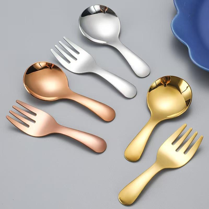 Lingură Portabilă din Oțel Inoxidabil, Furculiță, Mâner Scurt, Veselă Studențească, Desert, Fructe, Tacâmuri Mini Pentru Drumeții, Camping, Echipamente de Gătit