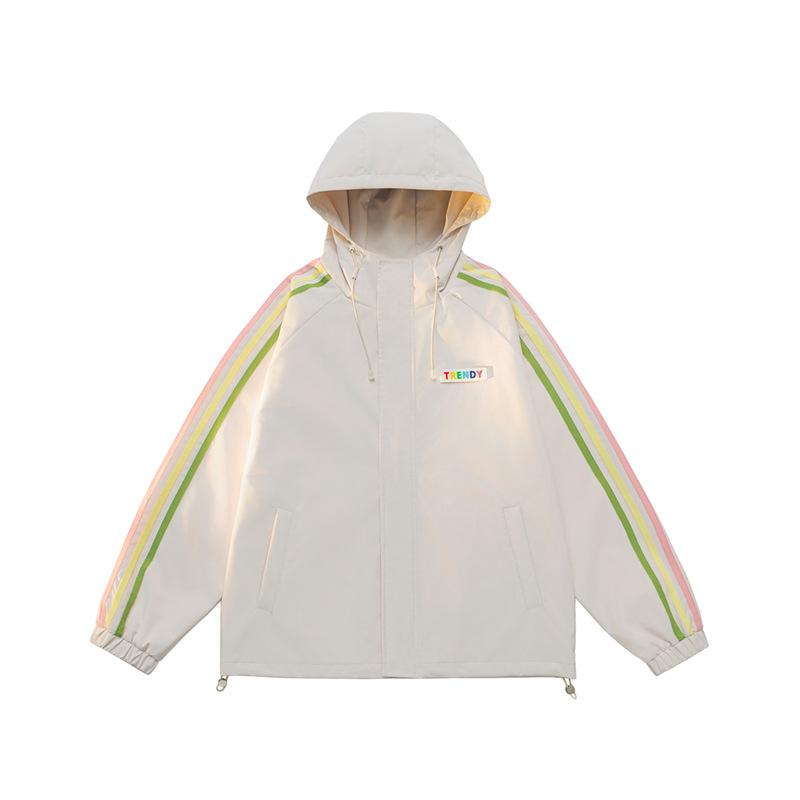 Jackets for Men and Women In Spring and Autumn Dopamine Couple Striped Waterproof Jacket for Men