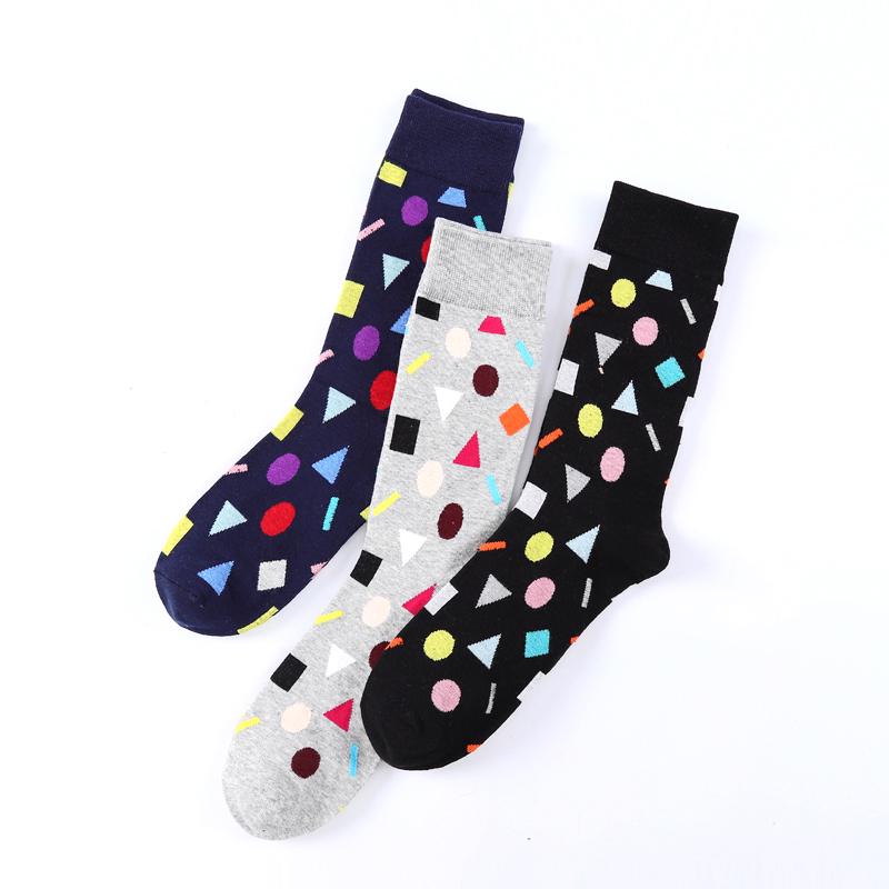 Men Socks Crew Colorful Geometric Cotton Dress Socks Gifts Summer Business Fashion Socks