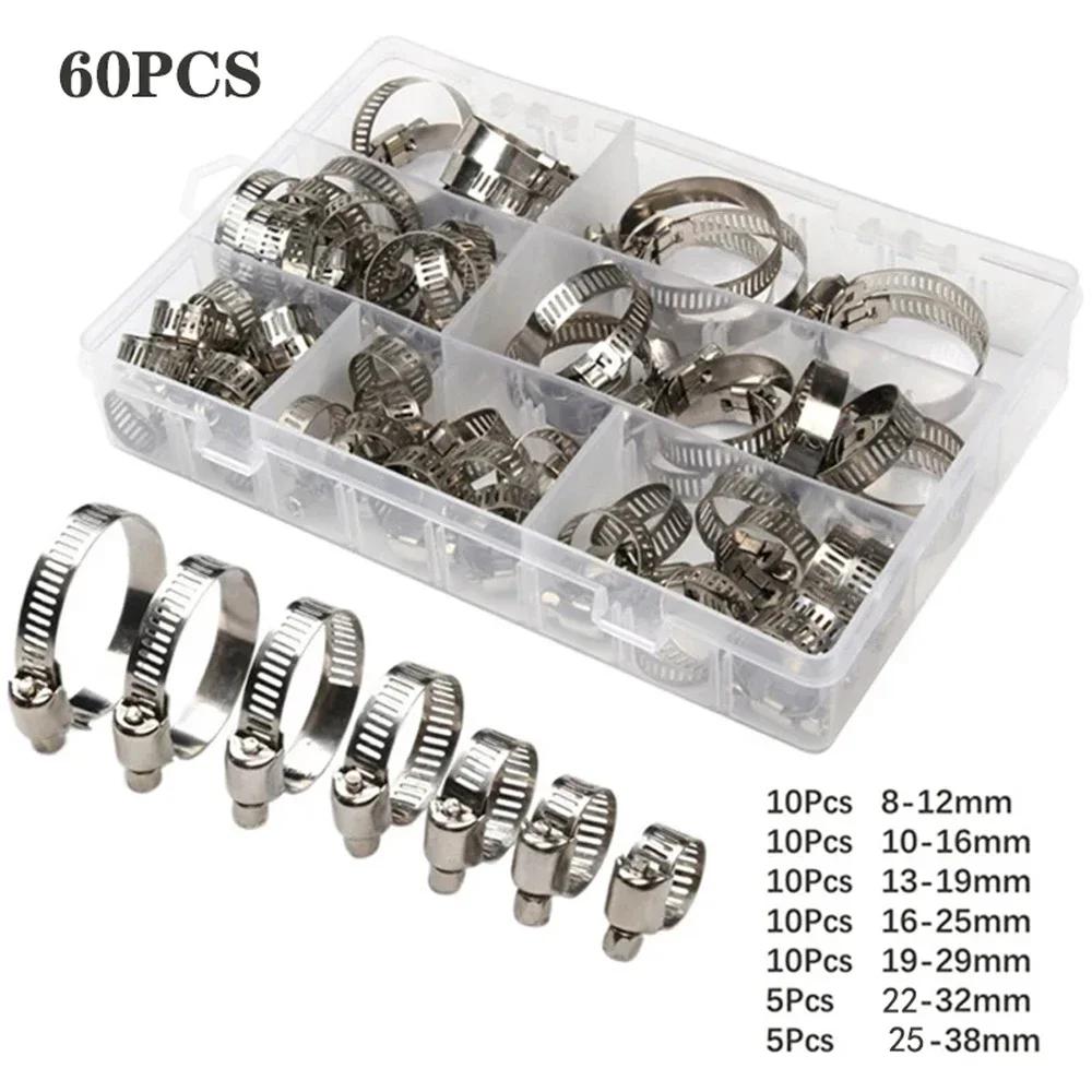 60/100pcs Hose Clips Pipe Clamps Stainless Steel Hoop Clamp Hose Clamp Stainless Steel Set Automotive Pipes Clip Fixed Tool