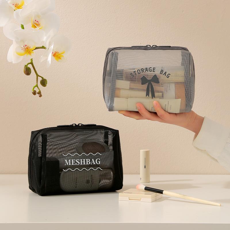 Large Capacity Mesh Cosmetic Bag Translucent Travel Storage Bag Zipper Lightweight Toiletry Bag
