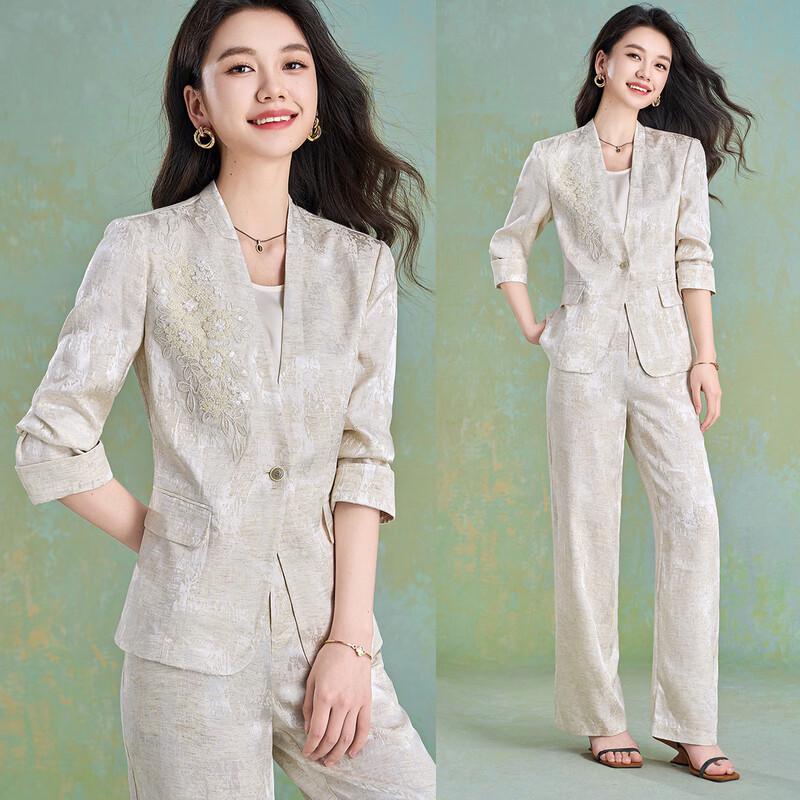 Meilannie Quiet Luxury Sequin Floral Linen 3-Piece Set 2XL