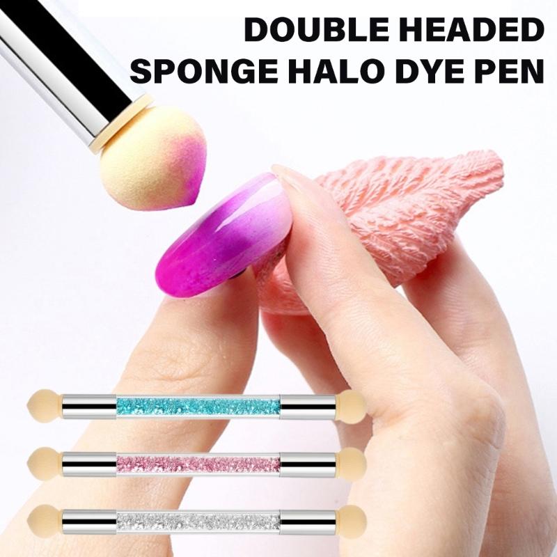 Round Nail Sponges Nail Gradient Sponge Pen Double Head Sponge Nail Brush Rhinestones Handle Acrylic Nail Painting Brush