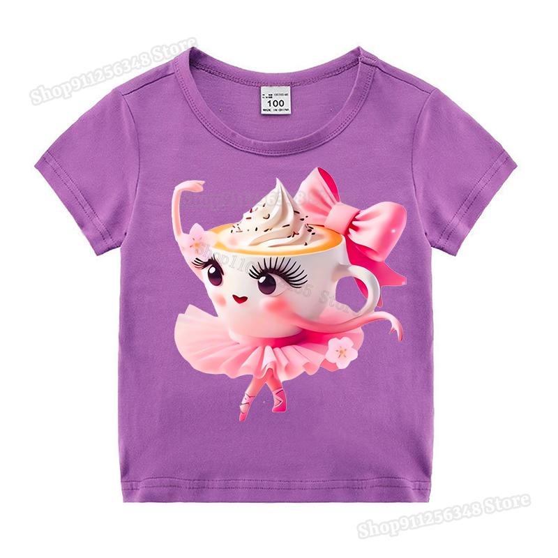 Italian Brainrot Cute Meme T-shirt for Girls Clothes Ballerina Cappuccino Print Tee Tops Pink Summer Cotton Outfits Streetwear