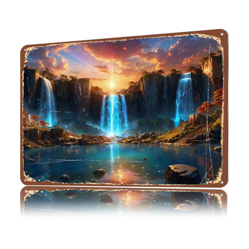 Waterfall Sky Sunrise D Printed Texture Poster Personalized Wall Art Retro Metal Tin Signs for Decor Luxury Custom Plate House