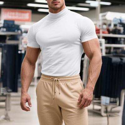 Camiseta Casual para Hombre Cuello Medio Alto Manga Corta Ajustada Jersey Tops Color Sólido Camiseta Musculosa Uso Diario