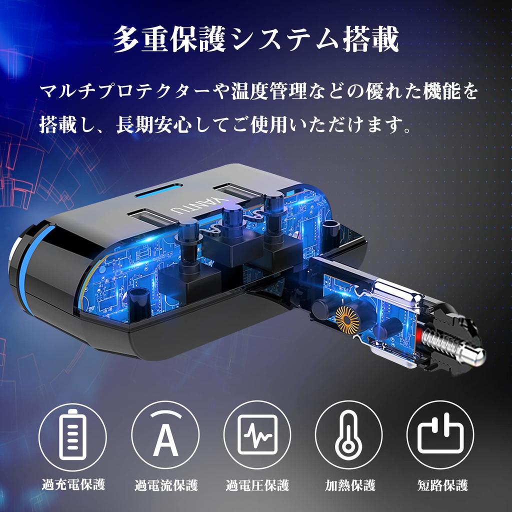 Cigarette Lighter Socket, 3 Rows [2023 3rd Generation Intelligent Charging, Steel Column Resettable Views,