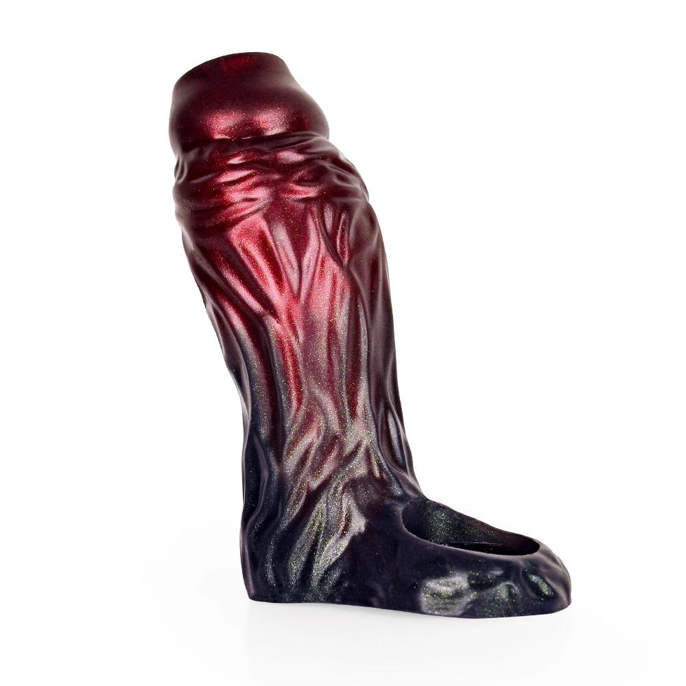 Fantasy Ribbed Dildo Open Ended Sheath Silicone Sleeve Men Enlargement Masturbators