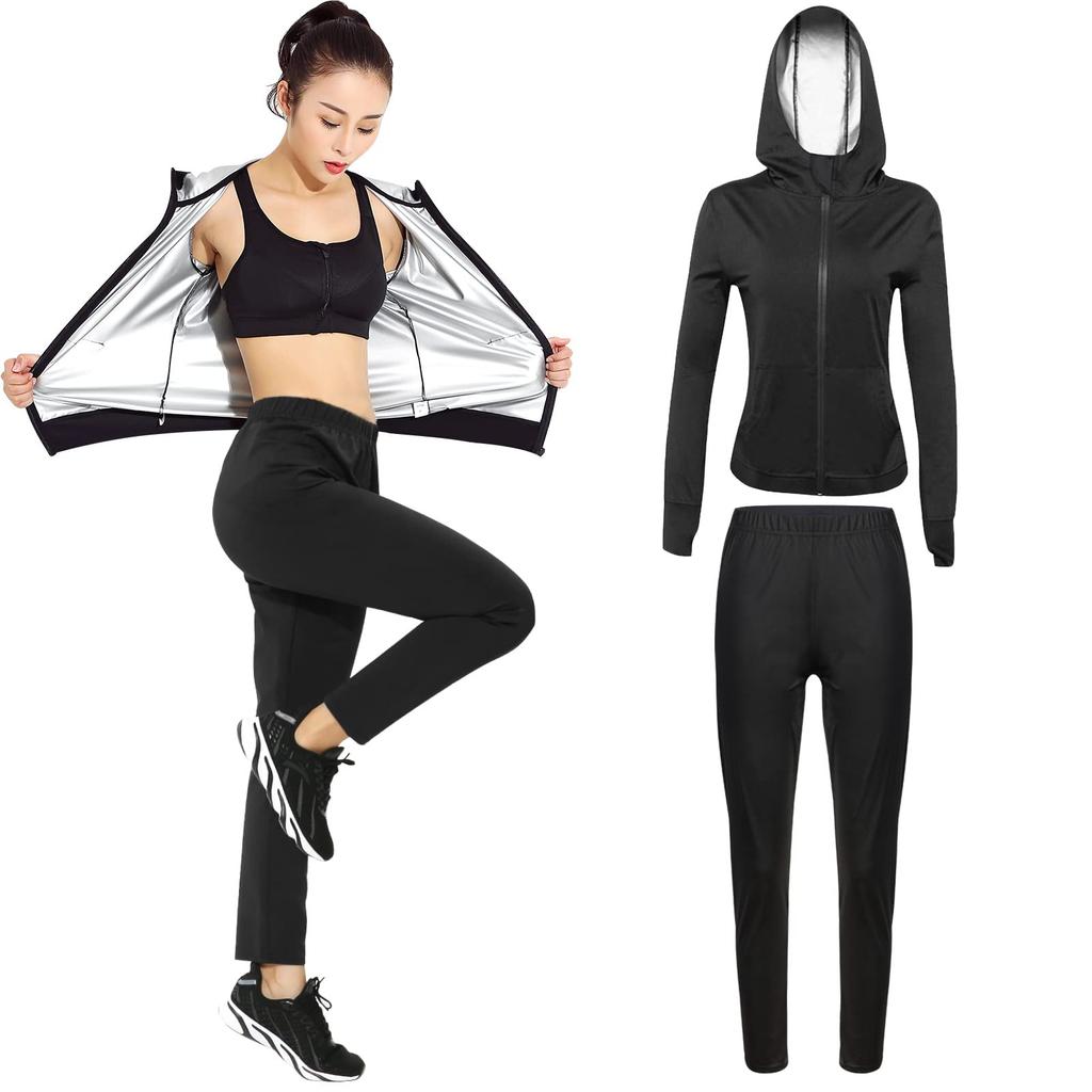 Shuanau Sauna Diet Top and Bottom Running Indulge In Heavy Weight and Fat Burning Women's Suit, Suit, Set, Sportswear, Wear, 2-Piece Set, Washable,