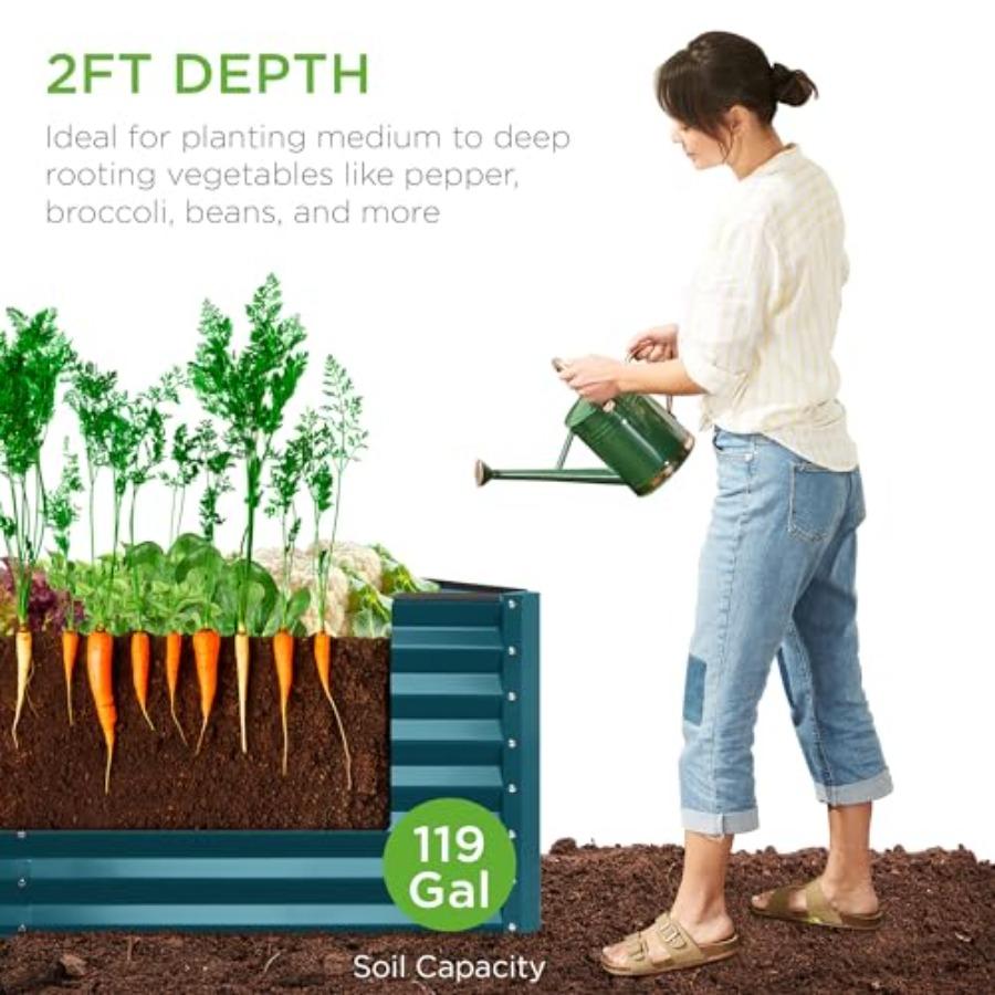 4x2x2ft Outdoor Metal Raised Garden Bed Deep Root Planter Box for Vegetables Flowers Herbs and Succulents W/ 119 Gallon Ccity P