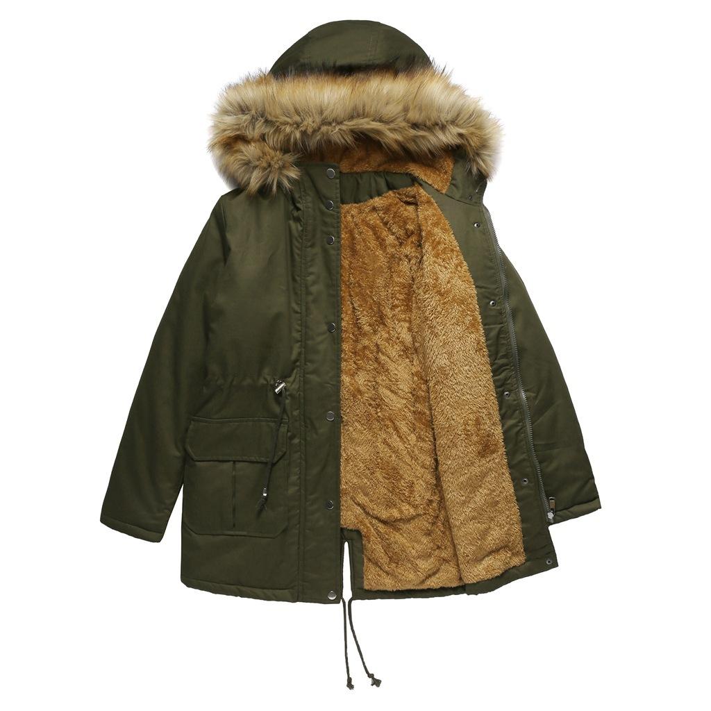 Outdoor Fleece Warm Padded Jacket Ladies Hooded Fur Collar Winter Thermal Jacket Padded Jacket