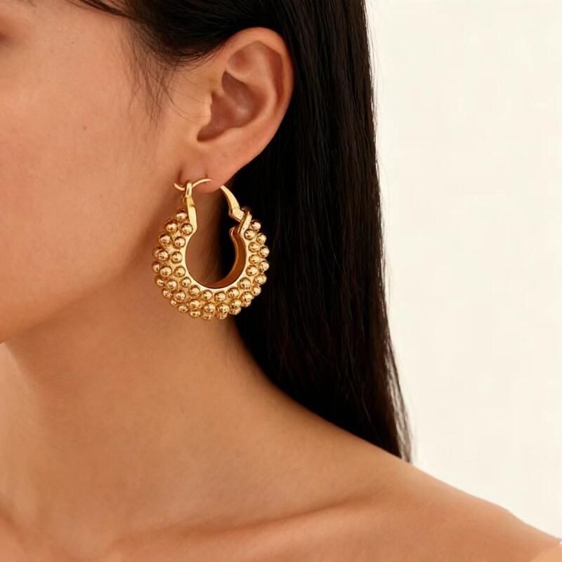 Geometric Creative Particle Texture Hoop Earrings for Women Ladies Classic Gold Color Earring Buckle Banquet Jewelry Accessories