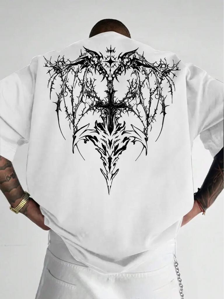 Gothic Thorn Cross Wing Graphic Print 100 Cotton Unisexs T Shirt for Summer Streetwear and Alternative Vibe