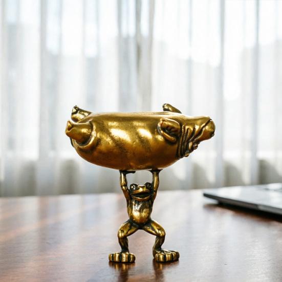 Frosch Nilpferd Skulptur Kleiner Frosch hebt riesiges Nilpferd Figur Skurrile Legierung Desktop-Ornament für Büro Bücherregal Dekor Inspirierend Motivierend