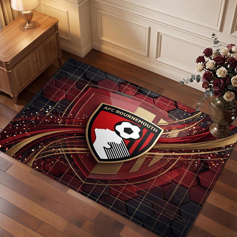 Bournemouth Football Print Crystal Velvet Rug, Comfortable Water Absorbent Non Slip Indoor Floor Carpet