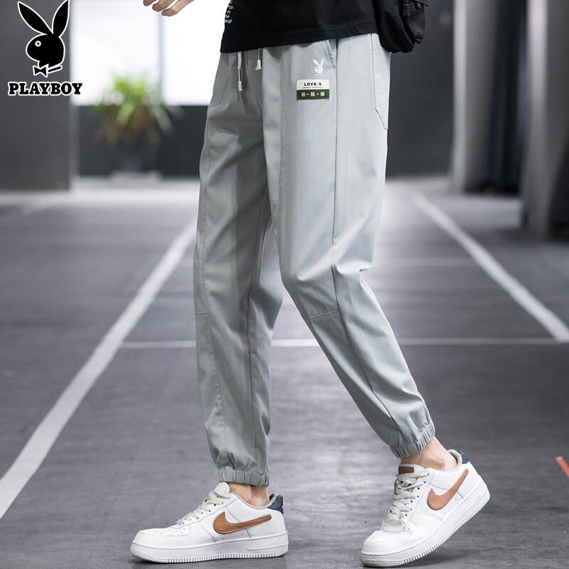 PLAYBOY Herren Cargohose, Frühjahrs- und Sommerhose, Lässige lockere Jogginghose, Trendige lange Hose, Grau, Größe 38