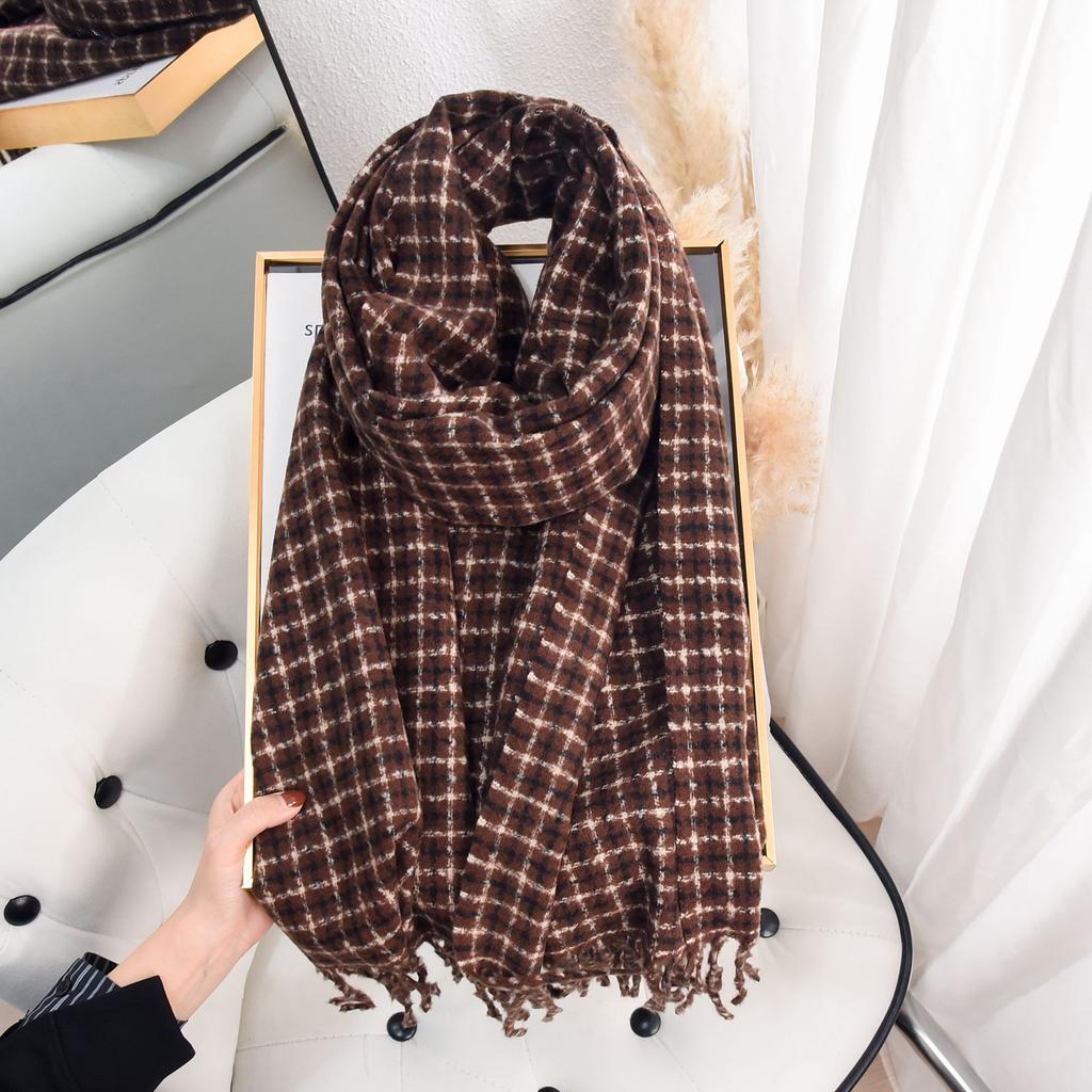 Autumn retro atmosphere imitation cashmere fine plaid scarf student trend classic warm outer shawl