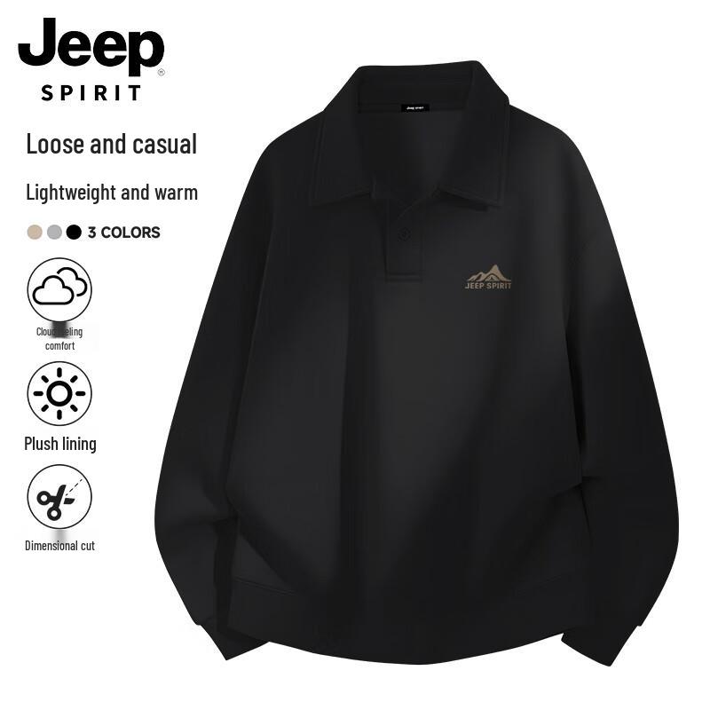 JEEP SPIRIT Men's Fleece-Lined Pullover Sweatshirt with Lapel Collar