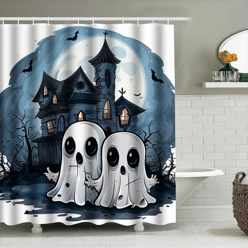 

1Pccute Ghost Haunted House Bathroom Shower Curtain For Kids Halloween Decoration W60H190(CM)-1 Pcs