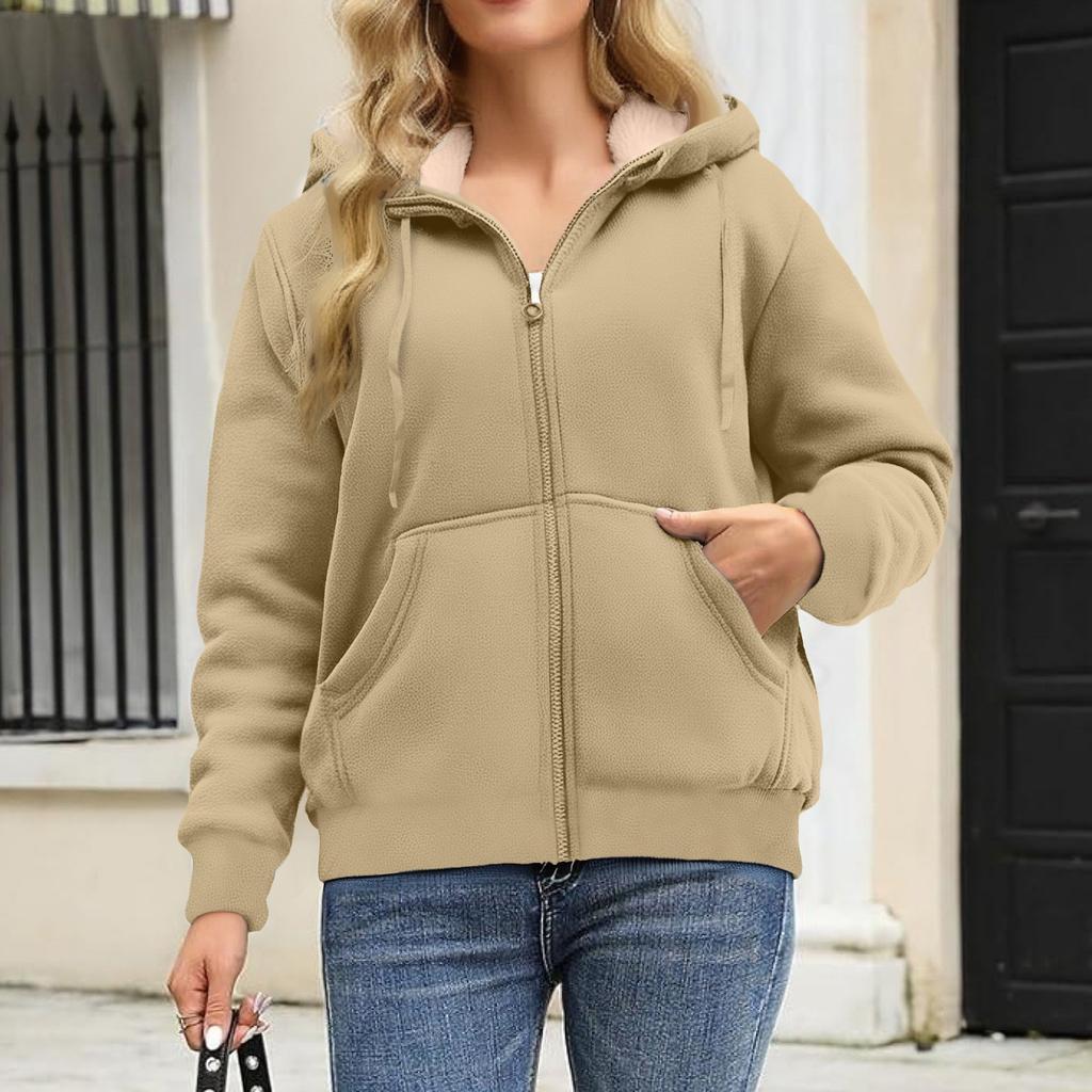 Women's Fashion Casual Sweatshirt Loose Zipper Cardigan Long Sleeve Hooded Jacket