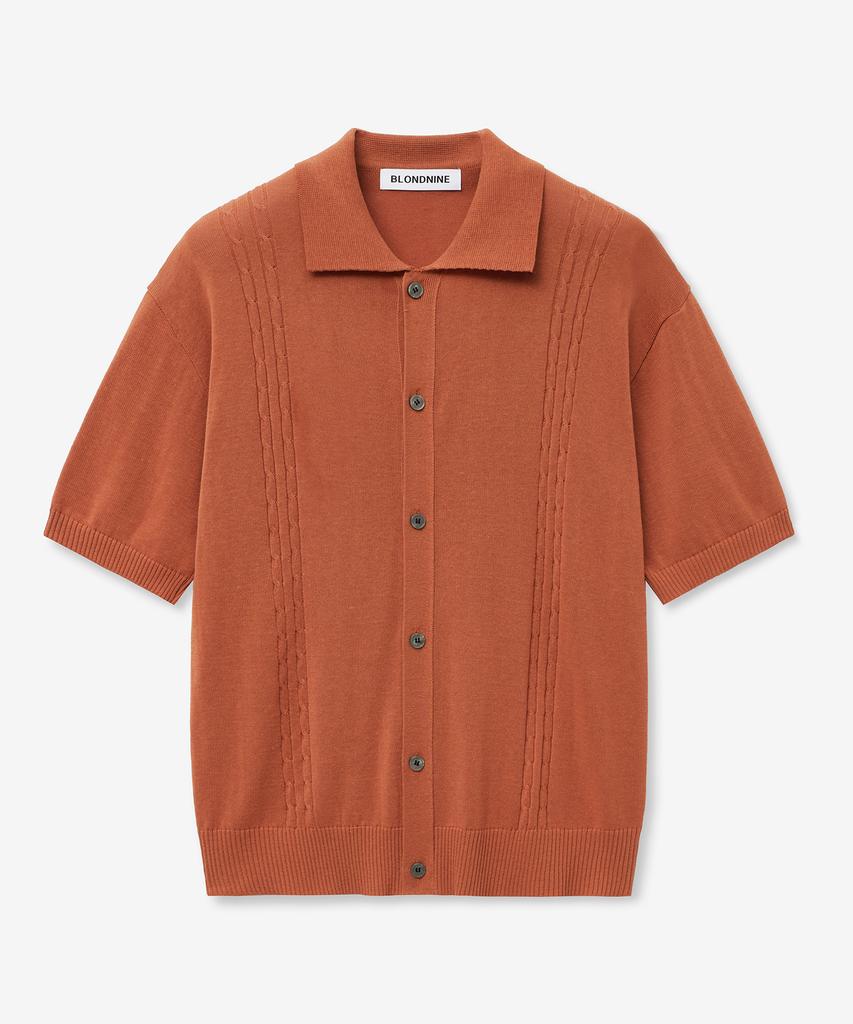 Blond9 Soft Cable Collar Short Sleeve Cardigan_Orange