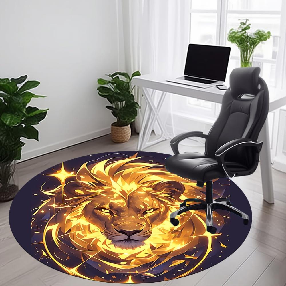 1pc Lion Flame Office Round Area Rug, Under Office Chairs Bedroom Living Room Home Decor, Room Deco