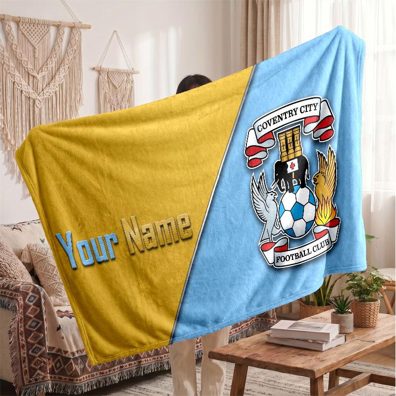 Coventry City Personalized Fleece Blanket With Football Logo, Custom Name Text Soft Warm Home Throw Blanket