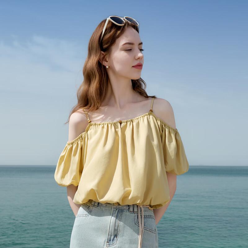 Betu Women's Lyocell Puff Sleeve Slimming Short Sleeve Shirt