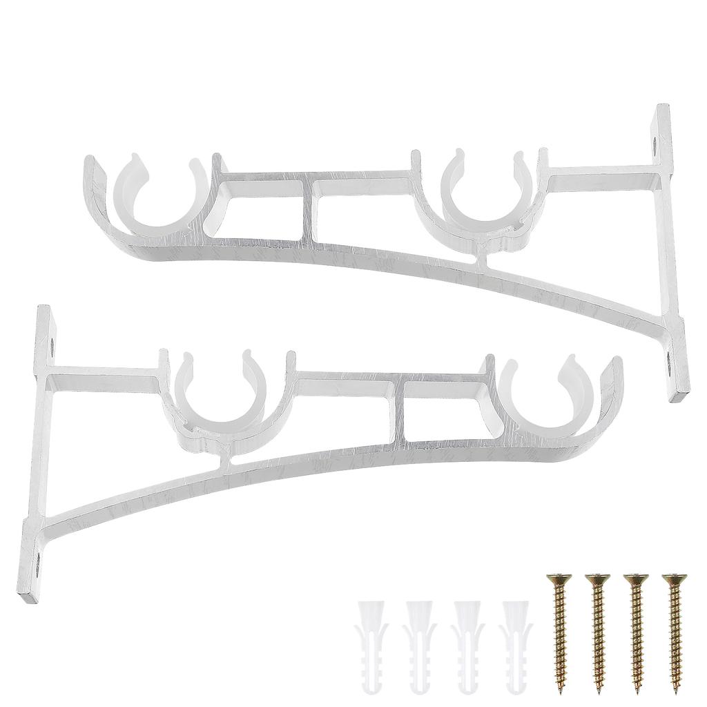 2pcs Curtain Rod Bracket Aluminum Alloy Heavy Duty Rust-Resistant Easy Install Double Holder For Living Room Bedroom Kitchen