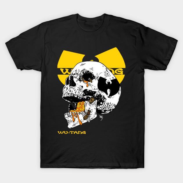 

Men Black Print T-shirt Wu-Tang Clan Skull Killa Bees Mashup Art No-Cut Transfer Paper Print Cotton Tshirt 4XL чорний
