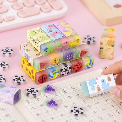 6Pcs Cute Cartoon Pattern Pencil Erasers Colorful Fruit Dinosaur Pencil Rubbers For School Students Drawing