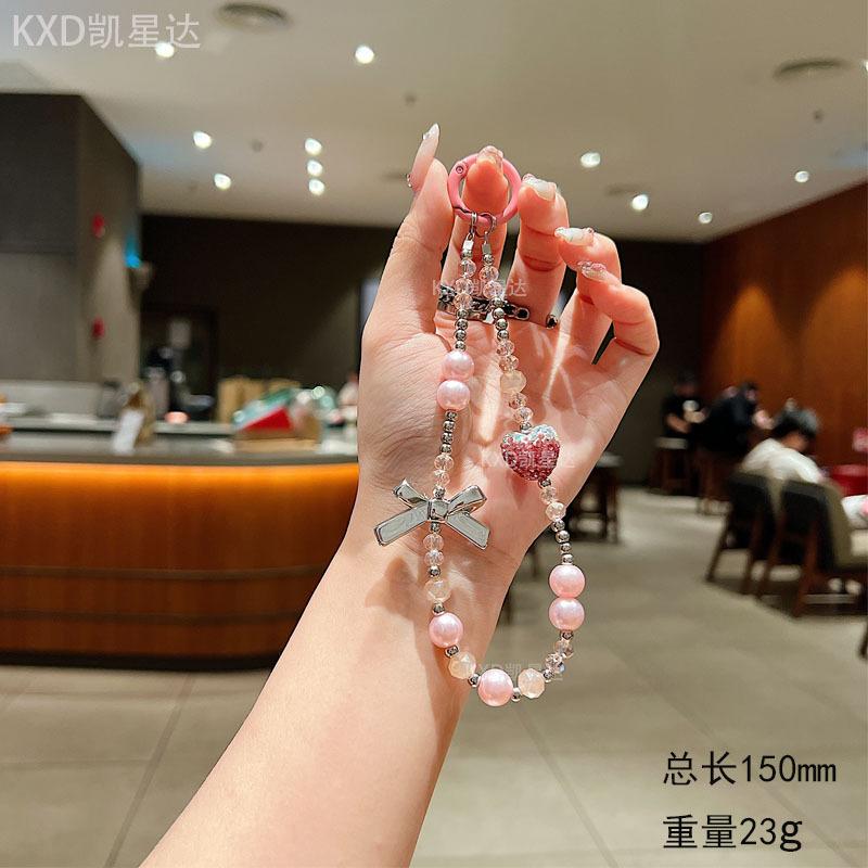 New Rhinestone Heart Crystal Phone Chain High-End Butterfly Phone Lanyard Short Keychain Pendant Accessory for Women