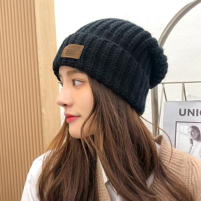 Women's Autumn and Winter Korean Style Trendy Versatile Knitted Hat Japanese Label Warm Ear Protection Pile Hats Packed Head Cold Hat