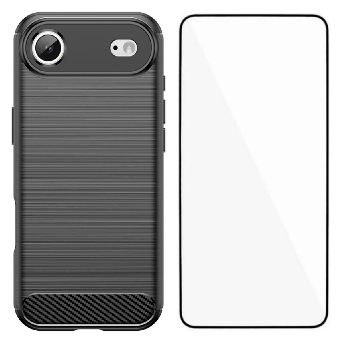 

For iPhone 17 Air Case with Tempered Glass WANLONFENG LS Series Brushed Texture TPU Phone Cover Black