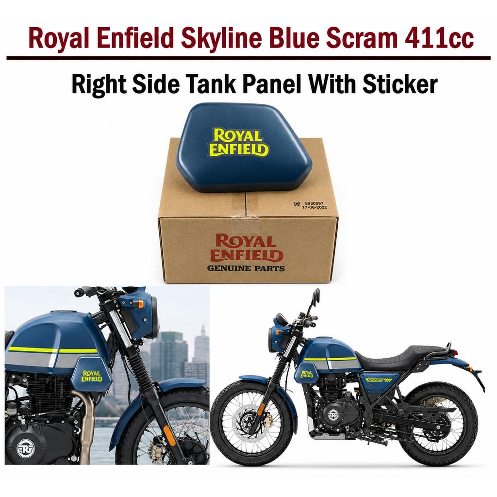 Royal Enfield "Skyline Blue Scram 411 Tank Panel With Sticker Right Side"