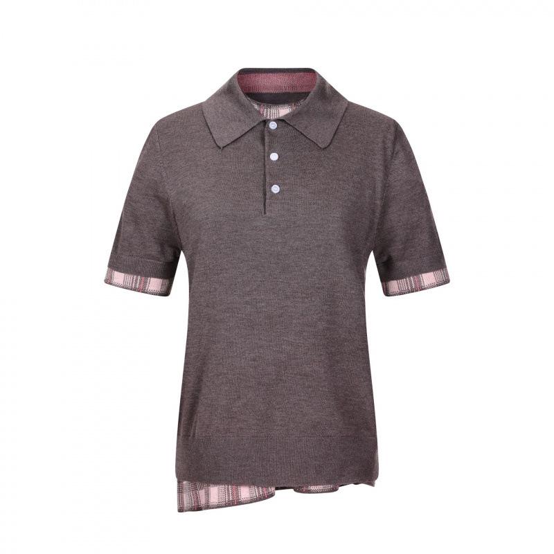 Retro Plaid Patchwork Short Sleeve Knit Top for Women