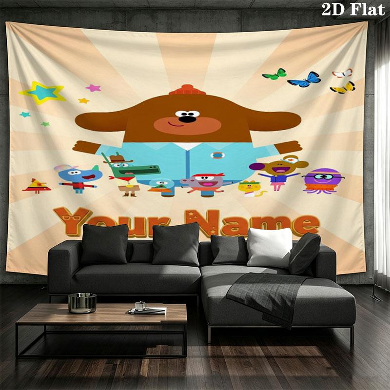 Hey Duggee Custom Name Wall Tapestry Aesthetic Wall Hanging Printed Fabric Blanket Decorative Tapestries for Bedroom Living Room Home Decor