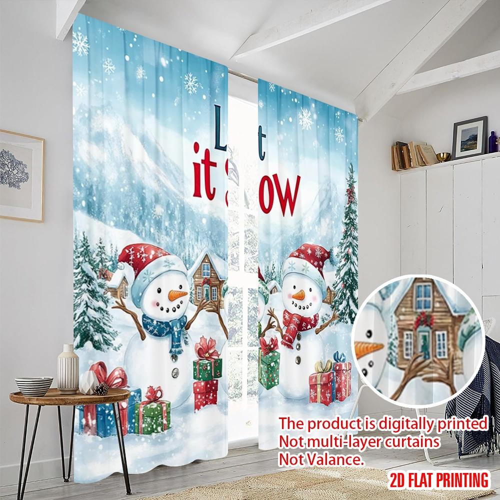 2 Stück, 2D-Flachdruck Kreative Vorhänge Winterschneeszene und Schneemann (2) Vielseitiger Polyesterstoff (ohne Stange) Wohnkultur
