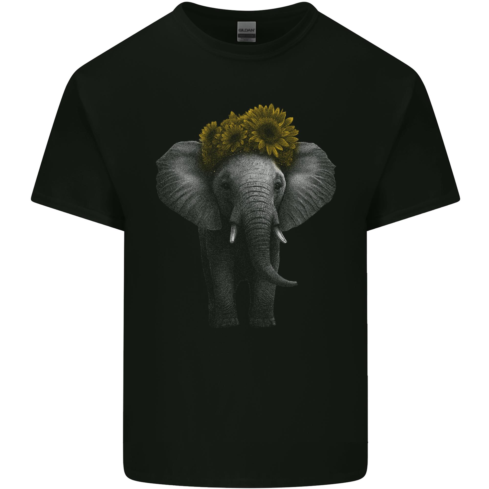 Elephant Sunflower Unisexs Light Cotton TShirt S