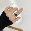 Fashionable Vintage Black Onyx Heart Ring For Women Adjustable Copper Stylish Accessory
